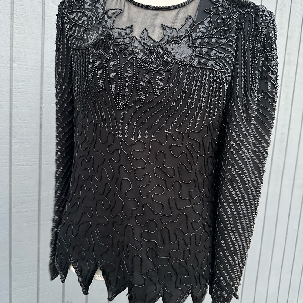 Denise Elle Black Beads and Sequins Blouse - Picture 4 of 12